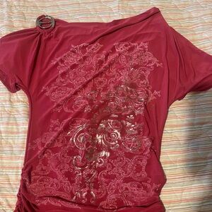 Raspberry Off-Shoulder Top with Embellished Design